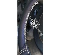 Per Audi A3 MK1 1996-2003 Volante IN Pelle Nera Cover Bianco Doppio Punto