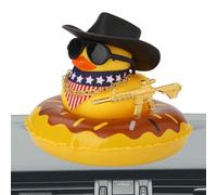 - per auto, decorazione per cruscotto, accessorio da cowboy per cruscotto, giocattolo da bagno con mini cappello da sole, anello da nuoto, collana e occhiali da sole, gialla per auto