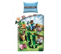 MINECRAFT Logo Set 2 pezzi Letto Singolo Copripiumino Federa Cotone Reversibile