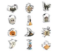 per biscotti in acciaio inossidabile - 12 Contete di cottura di Halloween | Forme di biscotti divertenti impostati per bambini, raccolta familiare, torta nuziale, festa in cucina, strumenti di