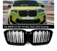 Per BMW X3 G01 X4 G02 2022 2023 Tuning Nero Lucido Auto Griglie Anteriori Rene Griglia Argento Diamante Sport M Stile senza Fotocamera as shown