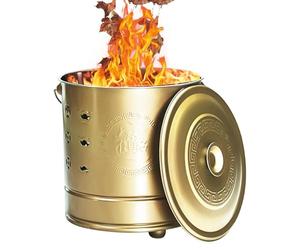 per carta, bruciatore sicuro in acciaio , con coperchio, gancio per fuoco e barile interno in metallo, per rifiuti da giardino, legno, rifiuti, denaro falso, braciere, giardino, terrazza