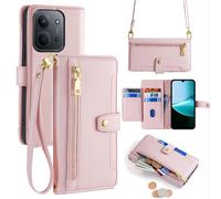 Per Cellulare Xiaomi Redmi 15C Custodia Scompartimento Carte Tracolla Rosa