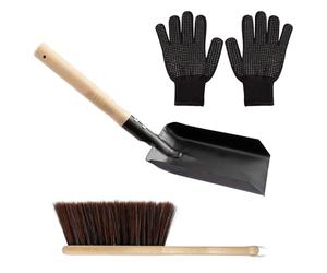 per cenere, per la pulizia a manico in legno resistente, kit di spazzole per caminetto e pala a carbone | per stufa a legna carbone fuoco da campo interno casa e giardino