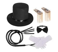 per costume da circo - Set di spalline con cappello a cilindro, per travestimenti | guanti con papillon e frusta per donne e uomini, feste a tema cosplay, eventi a tema, esecutori