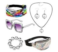 per costumi da discoteca da donna - per costumi da discoteca anni '70 | Set di 6 occhiali da sole con montatura quadrata e fascia con paillettes scintillanti