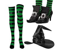 per costumi da stregone - Outfit di cosplay di Halloween per donne, coperture per scarpe appuntite con fibbie, calze di elfo e cappello da stregone classico | 3pcs Halloween Dress-up Set per
