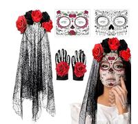 Per Costumi Del Giorno Dei Morti - Abbigliamento per Trucco Facciale,Set Di Guanti Di Pizzo Del Giorno Dei Morti,Per Donne Trucco Viso Abbigliamento Adulti Ragazze Halloween Festa in Maschera