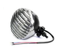 Per Cruiser Per Chopper Per Bobber Per XS650 Motociclo Faro Anteriore In Lega Vintage Smerlato Griglia Alettata Lampada Abbagliante/Lontano Luci Anteriori(Black with polish)