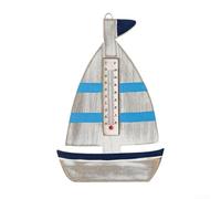 per decorazione Murale Termometro per stile Marinaro per Casa(D) | Design pesce e barca, stile costiero elegante, lettura temperatura precisa, legno durevole, facile appendere