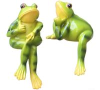per decorazione per giardino 2 Figure Rana Pose Diverse Seduta(Small) | 2 statue rana, resina , pose sedute e distese, per verde naturale, per giardino patio