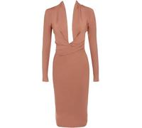 per Donna Aderente Abito da Sera Sexy Profondo Scollo A V Feste Discoteca Fasciatura Maniche Lunghe Vestito Bustier, Orange, XS