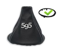 PER FIAT 500 ABARTH CUFFIA LEVA CAMBIO PELLE NERA RICAMO 595 BIANCO + TELAIO