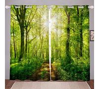 per finestra a tema primaverile, per camera da letto, soggiorno, bosco, a fogliame con raggi solari, finestre all'alba, tendaggi per la scena naturalistica, trattamenti, W66 x L90