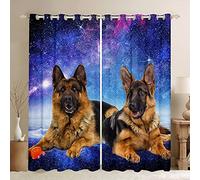 per finestre con motivo cane galassia per ragazze e ragazzi in 3D con stampa di cane da pastore tedesco,chic, blu, tendaggi per finestra con motivo animale domestico e cucciolo, W66 x L72
