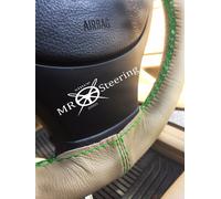 Per Ford Focus MK3 10-14 Beige Copertura Del Volante IN Pelle Verde Doppio Punto