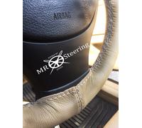 Per Ford Focus MK3 10-14 pelle Beige Copertura Del Volante Bianco Doppio Punto