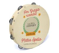 ''Per grazia ricevuta'' Tamburello Personalizzato con nome per Laurea Festa Tambourine In Legno Idea Regalo Bomboniere Segnatavoli Decorazioni Segnaposti Ringraziamenti Tesi Dottore Dottoressa
