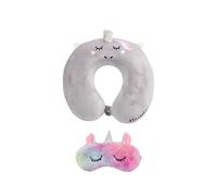 (per grigio) Cuscino da viaggio con mascherina per gli occhi, unicorni, cuscino per la testa e il collo,