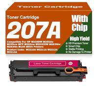 Per HP M225DW M255dw M255nw MFP M282nw M283CDW M283fdw M283fdn M155 M554 Cartucce di toner con chip compatibili 207A W2210A W2211A W2212A W2213A,Magenta-207A