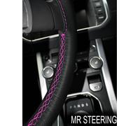 Per Hyundai H-1 99-08 Volante IN Pelle Nera Cover Rosa Acceso Doppio Punto