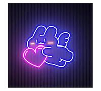 Per interni per decorazioni al neon Lampada a forma di coniglio con luci al neon a cuore, insegna a angelo(F,40cmx40cm)