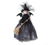 Per la decorazione di feste Halloween bambola strega con scopa in tulle e paillettes, con una gonna ragnatela con ali di pipistrello e una base stabile (è verde)