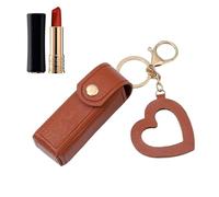 per labbra in pelle, rossetto organizzatore, custodia cosmetica da viaggio | astuccio portatile in pelle PU, elegante, con ciondolo a cuore, per NOU, Caffè, 1 unidad (Paquete de 1), Vedere la