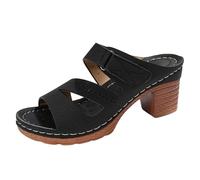 per Le Donne 2025 Sandali retrò con Tallone Grosso in Pelle Scamosciata con Tacchi a Blocco della Piattaforma di Fibbia Regolabili