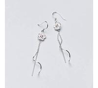 per le donne, S925 Fiore Coreano Diamante ciliegia Onda Nappa Orecchini Lunghi Femminile Una coppia