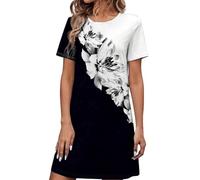 per le donne vestiti vestito europeo e americano manica corta donna casual sciolto media lunghezza girocollo vestito per le donne abiti moda per le donne estate, bianco, XXL