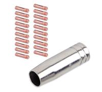 Per LETAOSK 21 pezzi MB-15AK MIG/MAG per torcia di saldatura Punta contatto 0,9 x 24 mm Copertura ugello gas Parti di ricambio