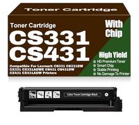 Per Lexmark Cartucce di toner con chip compatibili per CS331 CS431 CX331 CX431 20N20C0 20N20K0 20N20M0 20N20Y0 per Lexmark CS331DW CX331ADWE CS431DW CX431ADW Stampanti,Black-CS331