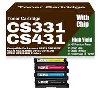 Per Lexmark Cartucce di toner con chip compatibili per CS331 CS431 CX331 CX431 20N20C0 20N20K0 20N20M0 20N20Y0 per Lexmark CS331DW CX331ADWE CS431DW CX431ADW Stampanti,4Pack-CS331