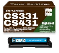 Per Lexmark Cartucce di toner con chip compatibili per CS331 CS431 CX331 CX431 20N20C0 20N20K0 20N20M0 20N20Y0 per Lexmark CS331DW CX331ADWE CS431DW CX431ADW Stampanti,Cyan-CS331