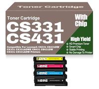 Per Lexmark CS331 CS331DW CX331 CX331ADWE CS431 CS431DW CX431 CX431ADW Cartucce di toner con chip 20N20C0 20N20K0 20N20M0 20N20Y0 Toner compatibile ad alta capacità,4Pack-CS331