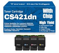 Per Lexmark CS421 CS521 CX522 CX622 Cartucce toner con chip Compatibili per Lexmark CS421dn CX421adn CS521dn CX522ade CS622de CX622ade CX625adhe Alta capacità,4Pack-CS421dn