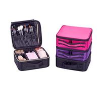 Per l'organizzatore di cosmetici, per le donne, 6 griglie a doppio strato portatile viaggio portatile con scompartimento di spugna (Rosa)