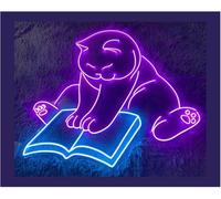 per luci al neon per feste Lampada al neon con atmosfera rilassante, gatto che legge un libro, simpatico amante dei gatti, luci(C)