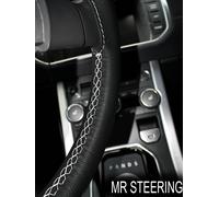 Per MG Magnette Zb 56-58 Volante IN Pelle Nera Cover Bianco Doppio Punto