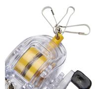 per mini Fishing Reel Keychain Plastic Steel Wire 5cm per mini | Miniature reel design, moving parts mimic real action, plastic and steel wire, 5x5.5cm size, clear color