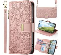 per Oppo A16/Oppo A55 Custodia Portafoglio Donna, 6 porta carte, supporto, chiusura magnetica, Cover con cerniera per Oppo A16/Oppo A55-Rosa