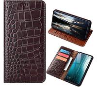 Per OPPO Find X5 Custodia in pelle per telefono, stile coccodrillo di lusso in vera pelle portafoglio flip cover per telefono per OPPO Find X5 (6,5 pollici) con [titolare della carta] (caffè)
