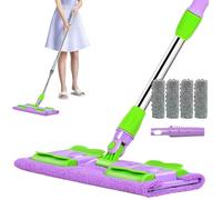 per parquet | Scopa a frange per cucina con 4 teste lavabili, rotazione a 360° per pavimenti in piastrelle, parquet, esterno, terrazza, manico telescopico