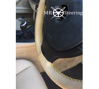 Per Peugeot 106 pelle Beige Copertura Del Volante 1991-2004 Giallo Doppio Stich