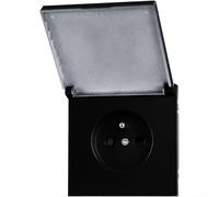 Per presa Schuko, nero, 250 V, IP44, per ambienti umidi | Grado di protezione IP44, coperchio ribaltabile contro corpi estranei, resistente agli spruzzi, per bagno, cantina, garage