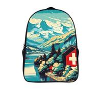 per ragazzo ragazza zaino per la scuola 2 scomparto paesaggio tracolla regolabile 3d stampato zainetti montagna svizzera traspirante zainetto-16，per studenti delle scuole elementari e medie