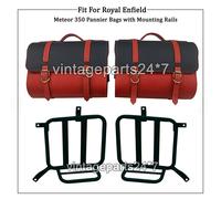 Per Reale Anstruther Meteora 350 " Leder-Gepäcktaschen Rosso & Nero Con Supporto