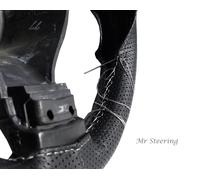 Per Renault Trafic Nero Perforata Copertura Del Volante IN Pelle Cucitura Bianca