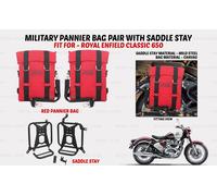 Per Royal Enfield Classic 650 "Coppia di borse militari rosse con supporto se...